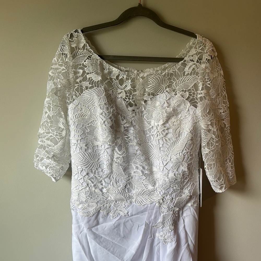 JJs House White Lace Bodice Chiffon Wedding Gown - Picture 3 of 7